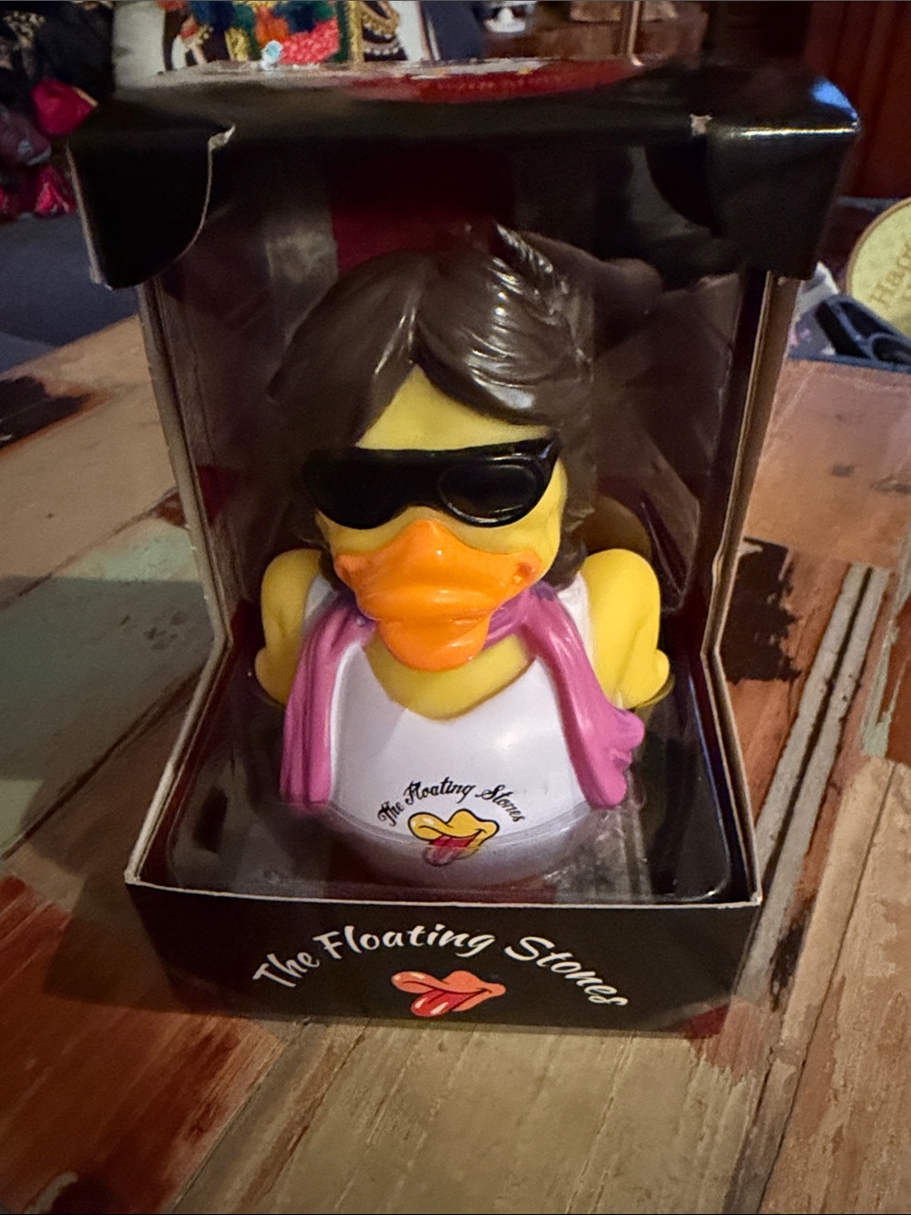 Yellow Rock Star Duck Bath Toy with Pink Scarf  The Floating Stones